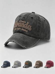 1 Pc Women's Letter-Embroidered Pre-Washed Baseball Cap Adjustable Design, Perfect For Hiking, Mountain Climbing, Travel, And Sun Protection - A - View 2