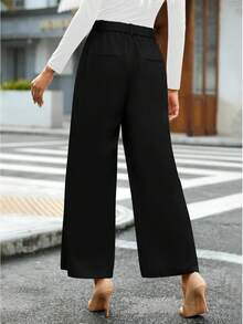 Pantalones de Pierna Ancha para Mujer, Casuales de Negocios, de Cintura Alta, Elegantes, Fluidos, para Oficina - Negro - Ver 2