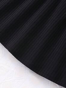 Girls' Black & White Colorblock 2 In 1 Korean Style Academy Dress, Collared Flare Long Sleeve Cinched Waist Tie Ribbed A-Line Skirt, Spring Autumn Winter Campus Commute Daily Wear - Black - View 7