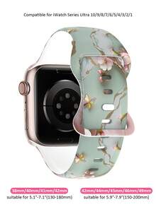 Pink Peach Blossom 2D Pattern Printed Watch Band Compatible With Apple Watch 40mm 41mm 42mm 44mm 45mm 46mm 49mm Models, Soft And Comfortable, Casual Sports Adjustable Rivet Buckle Silicone Watch Band Compatible With Apple Watch Series Ultra/SE/12/11/10/9/8/7/6/5/4, Compatible With Apple Watch Men's And Women's Watch Band, Smart Watch Case - UV-a Pink Peach Blossom - View 6
