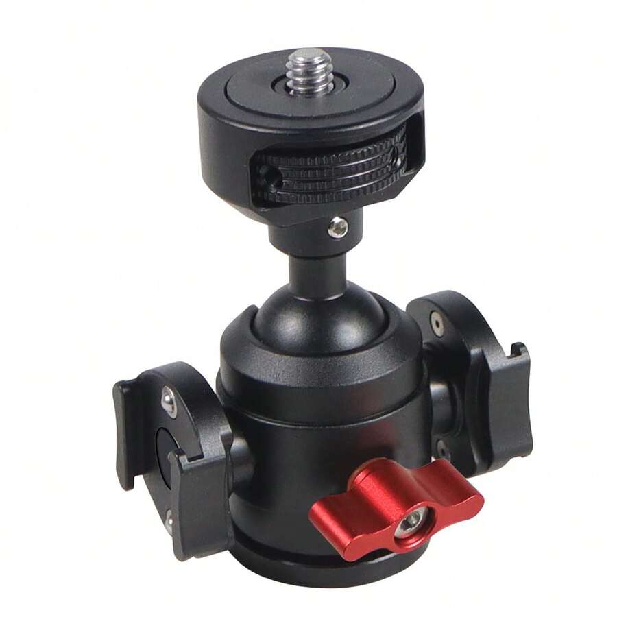 可旋轉雙冷靴 360° 轉向快拆 1/4" 球頭支架,快速安裝可拆卸三腳架支架,相容運動相機、單反相機、無反相機、三腳架、補光燈、麥克風攝影配件 - 查看 1