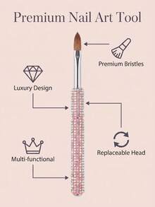 Professional Diamond Nail Art Brush Set - 3 Sizes Pink Rhinestone Acrylic Nail Brush For Nail Extension, 3D Carving, And Gel Polish Application - Salon Quality Manicure Tools - Pink - View 4