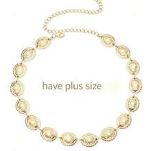 1pc Oversize Plus Size High Alloy Material Women's Belt Waist Chain, Bohemian Gold Daisy Edge Metal Textured Pants Chain Waist Chain, Matches Western Style Jeans, Beach, Vacation, Party, Plus Size XXL/XXXL - Gold - View 5