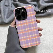 [24h Shipping From DE/FR/ES]Apple 17 16  22 23 24 25 26 Galaxy Phone Case - Retro Fresh Purple And Yellow Checkered, Case For IPhone 17, 17 Pro, 16 Pro Max, 15 Pro, 13, 13 Mini, 12, 11, XS Max, 7, SE2, 2-In-1 Glossy Cover - 1 Piece Of Picture Color - View 4