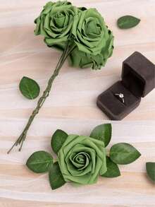 1/22/30pcs Artificial Green Foam Roses With Stems, Suitable For DIY Wedding Bouquets, Bridal Party, Table Centerpieces, Home Decor (No Packaging Box, OPP Bag Only). Summer, Holiday, Rose, Art, Bouquet Flowers - Multicolor - View 2