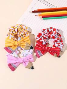 3 pezzi di scrunchie per capelli con stampa di matite, fascia elastica morbida alla moda per il primo giorno di scuola, accessori per capelli per ragazze, regalo per il ritorno a scuola - Multicolore - Visualizzare 3