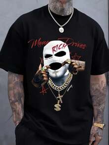 Camiseta hombre cuello redondo y manga corta. Estilo casual con estampados modernos y cómodos. Para hombres y mujeres, estilo pareja, pareja, camiseta de manga corta con estampado de moda - Negro - Ver 1