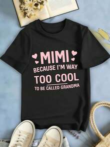 Camiseta con estampado "Cool Grandma" para mujer, informal, transpirable y con un dise?o llamativo. - Negro - Ver 2