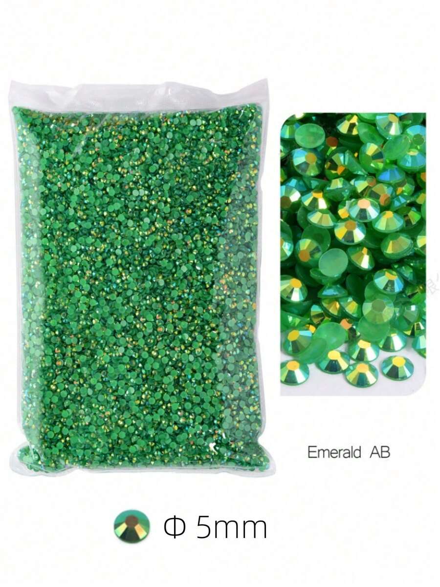1 bolsa de strass redondos de resina color gelatina con base plana para decoración DIY de uñas y dijes de nail art - Verde - Ver 1
