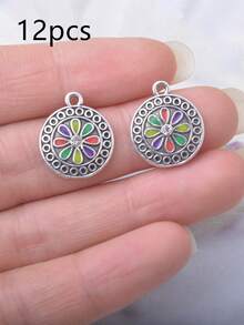 12pcs/Set Paduan Logam Perak Vintage Musim Panas Enamel Bunga Akrilik Liontin Aksesoris Anting-anting - Mint Blue - View 6