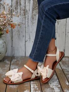 New Plus Size Women's Comfortable Minimalist Round Toe Open Toe Colorblock Versatile Flat Slide Sandals Casual Fashion Outdoor Vacation Beach Summer Shoes - Beige - View 3