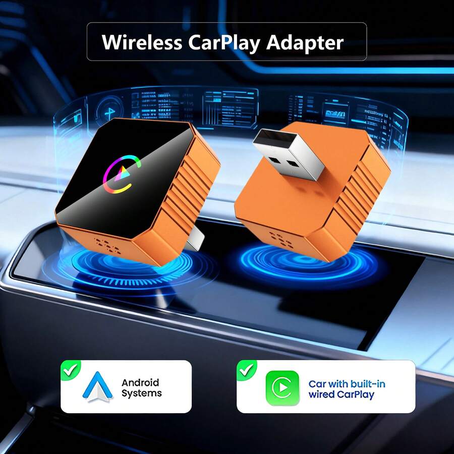 Wireless CarPlay Adapter, 2026 Upgraded Wired/Wireless, Compatible With Apple CarPlay And Android Auto, Mini USB Design CarPlay Adapter With Type-C Extension Cable, Plug And Play, Stable Connection With No Delay - Q1BV - View 1