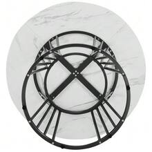 Dining Table Set (5-Piece), Dining Table Set With 4 Chairs, Kitchen Table Set, Round Dining Table With 100 Cm Diameter And Black Metal Legs, White MDF Tabletop, Dining Chairs In Dark Grey Velvet - Multicolor - View 5