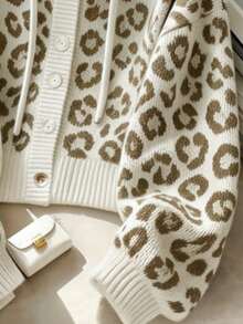 Cardigan Rajut Motif Leopard Wanita Lengan Panjang Kancing Depan Pullover Sweater Panjang Reguler Medium Elastis Atasan Musim Dingin Liburan Musim Gugur - MultiWarna - View 4
