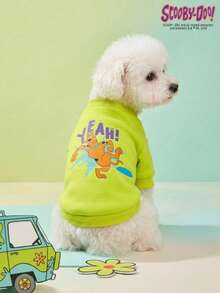 SCOOBY-DOO X PETSIN 俏皮小狗字母印花寵物T恤，厚實保暖，適合舒適居家或戶外散步，防掉毛，內裡柔軟刷毛，保溫效果佳 - 綠色 - 查看 1