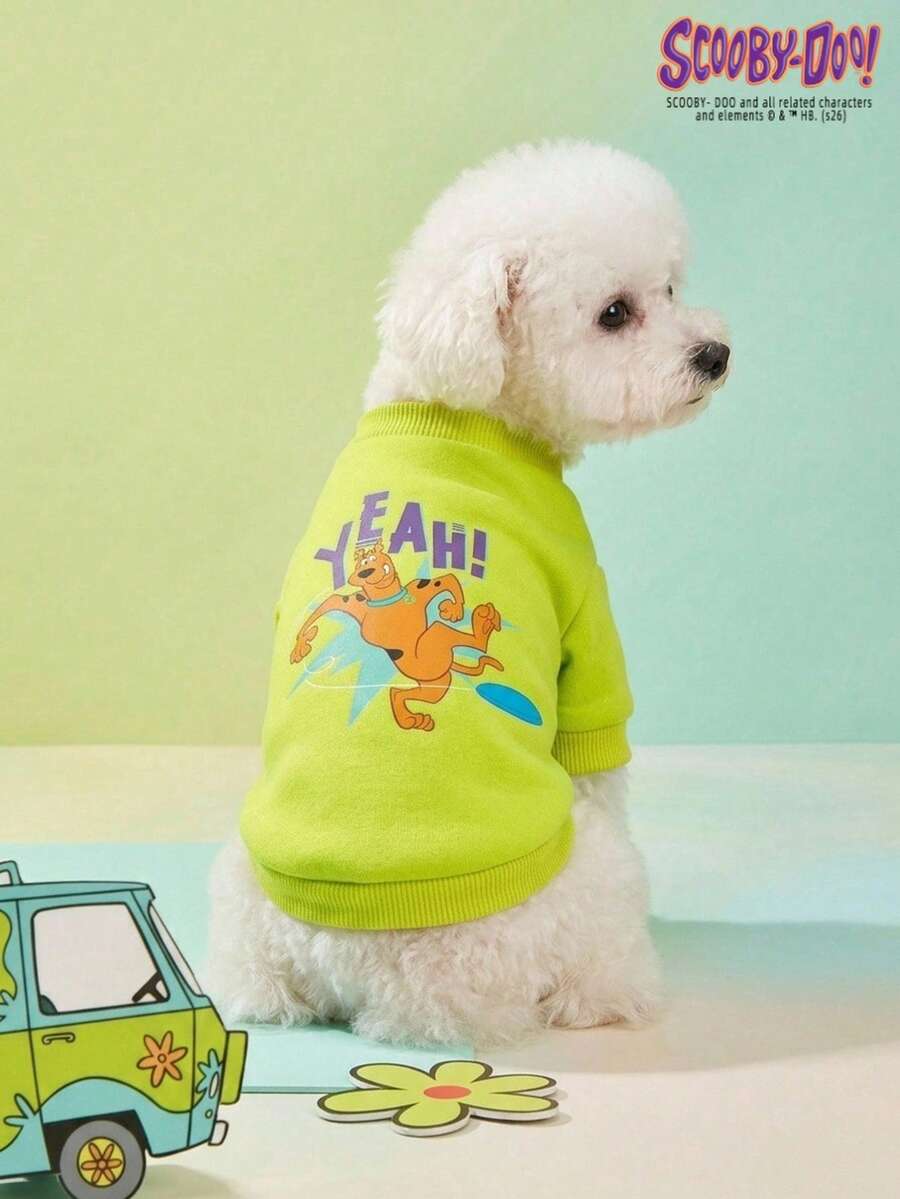 SCOOBY-DOO X PETSIN 俏皮小狗字母印花寵物T恤,厚實保暖,適合舒適居家或戶外散步,防掉毛,內裡柔軟刷毛,保溫效果佳 - 綠色 - 查看 1