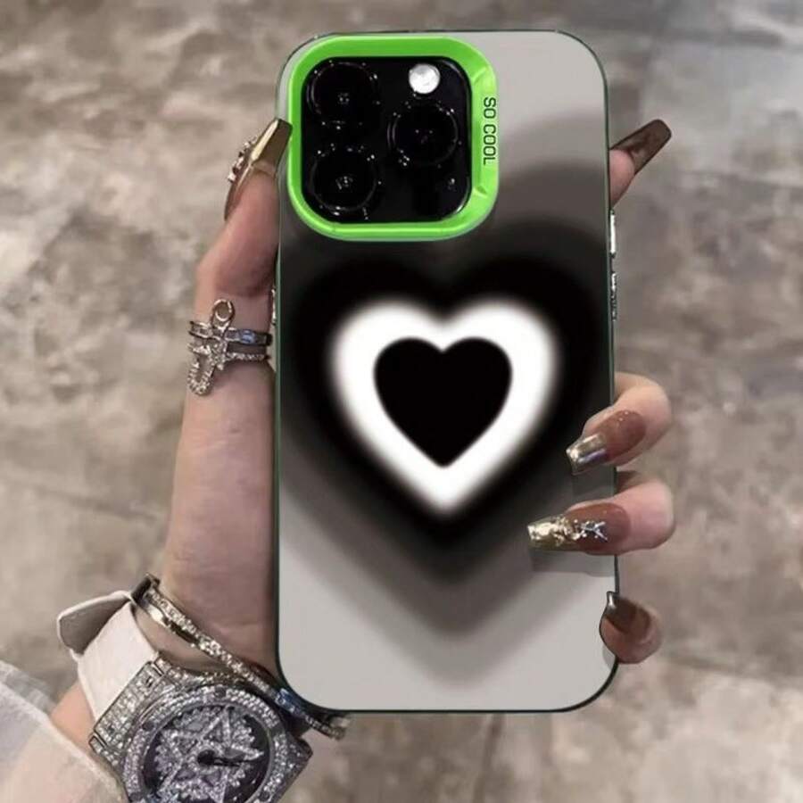 Heart-Shaped Shadow Case Suitable For Apple 15 Pro Max New Phone Case 16 Pro Premium 14 Pro 17 - 彩銀殼-綠色-愛心重影 - 查看 1