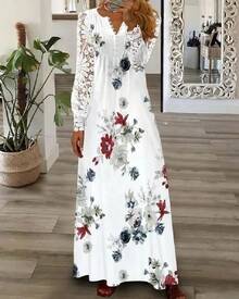 Vestido largo de encaje para mujer, estilo europeo y americano, novedad de primavera y verano. - Verde militar - Ver 3