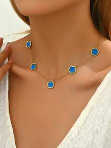 LIEBEIRIS Collar con Colgante de Flor de Cincoétalos de Acero Inoxidable Chapado en Oro de para Mujer, Regalo para San Valentí, Mamá,íde la Madre - Azul - Ver 5