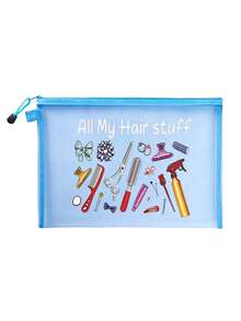 「All My Hair Stuff」印花透明網格收納袋，便攜式網格化妝包、盥洗用品收納袋、旅行化妝包、透明髮飾美容收納袋，度假必備海灘收納用品；適用返校、寄宿學校、週末度假與日常通勤收納袋；可折疊輕便化妝包，適合商務出差與便攜隨身包，小化妝包、化妝品收納盒、大容量收納袋，創意女性禮物，返校季 - 彩色 - 查看 21