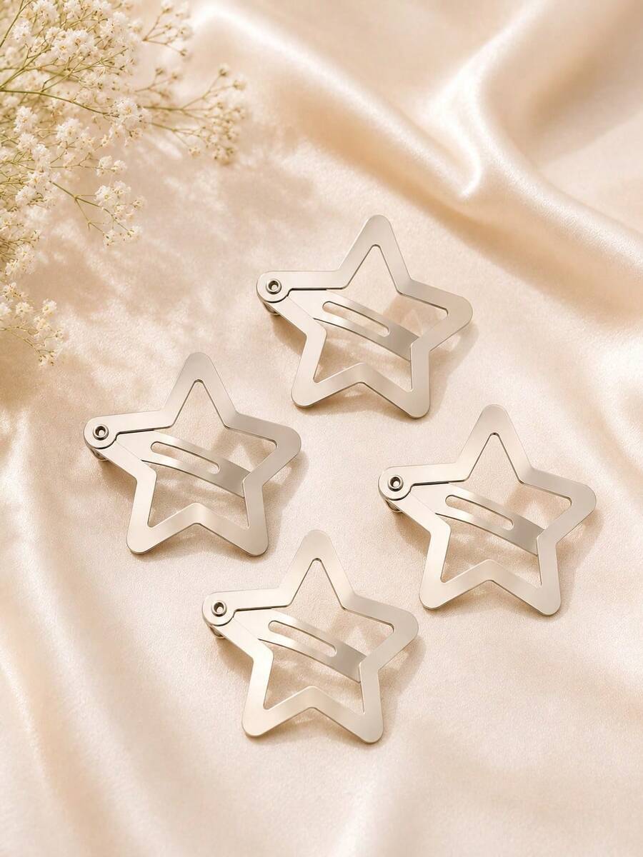 Mixed Colors Tic Tac Star Hair Clip Set Hair Accessories To Tame Frizz / Bangs Clip - 套裝包含 4 個銀色 - 查看 1