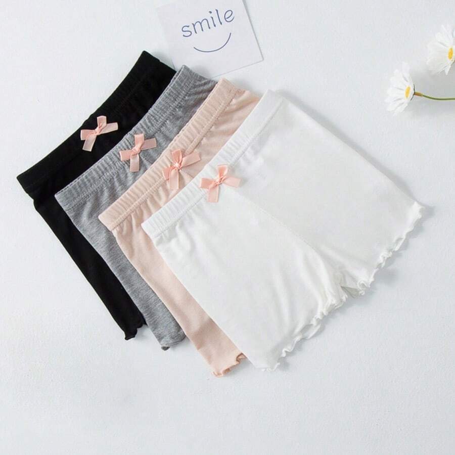 8pcs/Pack Girls Cute Ruffle Trim Leggings, Versatile Daily Wear Safety Shorts - White - View 1