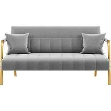 - Sofá moderno de 143.5 cm de ancho, sofá pequeño de tela de terciopelo con brazos y patas de metal dorado para sala de estar, oficina en casa, estudio rosa - Gris,claro - Ver 2