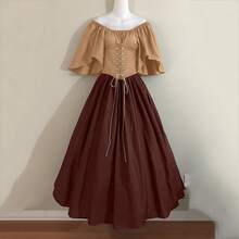 Medieval Retro Style Fitted Dress With Color Blocks, Ruffled Sleeves And A Wide Hem, Ideal For Cosplay And Stage Performances. - In-stock Items Shipped Instantly - View 3