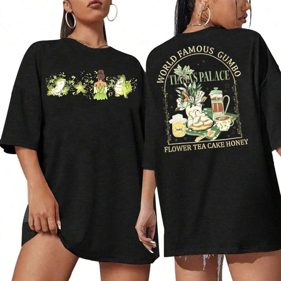 Remera Oversize Estampado Postal Vintage Retro Manga Corta Cuello Redondo Estilo Rock Urbano Moda Streetwear Gráfico Uso Diario - Negro - Ver 1