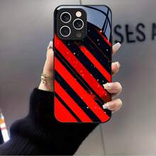 [Expédition 24h depuis DE/FR/ES] Coque de téléphone Apple 11-17 16 21-26 Galaxy : Coque en verre noir simple, élégante et durable pour iPhone 17, 17 Air, 16e, 16, 15, 14, 13, 12, 11, 5G, Plus, Pro, Pro Max - Motif étoile, fine, rouge et noir, design moderne - 1 image couleur - Voir 1