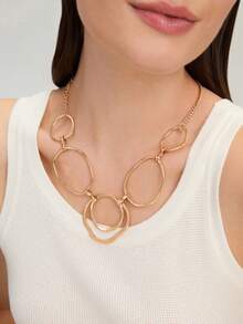 Ashenrae 1pc Elegant Minimalist Hollow Circle Pendant Necklace For Women, Suitable For Everyday Wear, Vacation - Yellow Gold - View 3