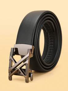 Ceinture en cuir pour homme avec boucle automatique lettre X, ceinture de taille personnalisée noire, couleur unie, style décontracté, pour jeunes, travail, bureau, maison, fête, voyage, 120 cm, 1 pièce - Noir - Voir 12