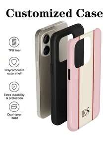 1pc Minimalist Geometric Striped Color Block Patchwork Design Personalized Signature Customized Color Pattern Short Phrase Custom Exclusive Gift For Couples Daily Commute Holiday Anniversary 2-In-1 Glossy Film Full Coverage Hard Shell Phone Case Protective Cover Compatible With IPhone 11/12/13/14/15/16 17 Pro Max - Multicolor - View 5