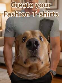 Custom Photo Men's Funny Dog Print T-Shirt, Loose Casual Home Top, Personalized Pet Pattern Streetwear Creative Gift - Multicolor - View 2