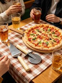 1pc/2pcs Stainless Steel Pizza Peel And Roller Knife Set, A Durable Baking Tool. A Space-Saving, Heat-Resistant Wooden-Handle Kitchen Cutting Set, Suitable For Pizza And Cake. An Excellent Practical Gift For Home Baking Enthusiasts. - Silver-wood Handle - View 5