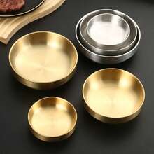 3pcs/1pc Stainless Steel Double-Layer Thickened Sauce Dish, Appetizer Plate, Heat-Resistant, Anti-Scald, Non-Slip, Suitable For Kitchen Restaurant Small Tools, Kitchen Serving Tray - Gold - View 5