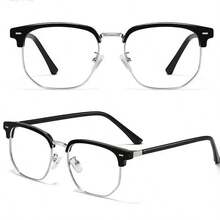 1 Pair Square Metal Frame Non-Prescription Glasses For Men And Women, High-Quality Craftsmanship, Elegant And Sophisticated, Sexy And Fashionable, Versatile And Timeless, Suitable For Daily Commute, Campus, Reading, Office - Multicolor - View 3