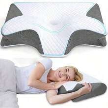 Memory Foam Neck Pillow, Ergonomic Design For Side, Back And Stomach Sleeping, Improve Sleep Quality, With Removable Pillowcase - Grayish White - View 11