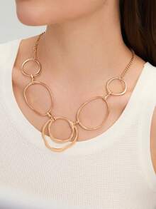 Ashenrae 1pc Elegant Minimalist Hollow Circle Pendant Necklace For Women, Suitable For Everyday Wear, Vacation - Yellow Gold - View 4