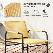 3-Piece Rattan Bistro Set, Garden Furniture With 2 Chairs, Coffee Table, Balcony Or Terrace Furniture, Steel, Yellow - 芥末黃 - 查看 5