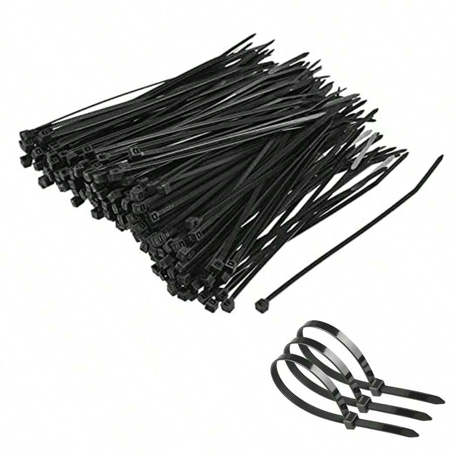 100pcs/Set Self-Locking Cable Ties Nylon Cable Tie Plastic Cable Ties Acid, Corrosion Resistance, Insulation - D-Black - View 1