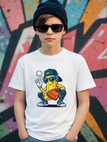Ropa Juvenil Adolescente 14 A 16 Años Playeras De Niño Ropa Para Niña Playeras De Niño Conjuntos Para Niñade Cuello Redondo 100% Algodón para Niño con Diseño de Béisbol y Plátano, Divertida - Blanco - Ver 1