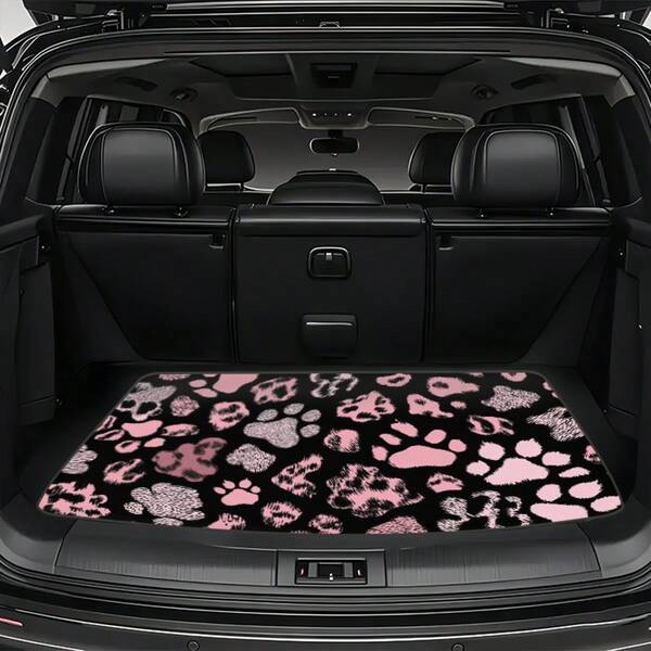 1 pieza Forro de maletero de coche con estampado de huella de pata/Alfombra de carga para viajes con mascotas/Alfombra de piso, fácil de limpiar, a prueba de polvo, resistente a arañazos