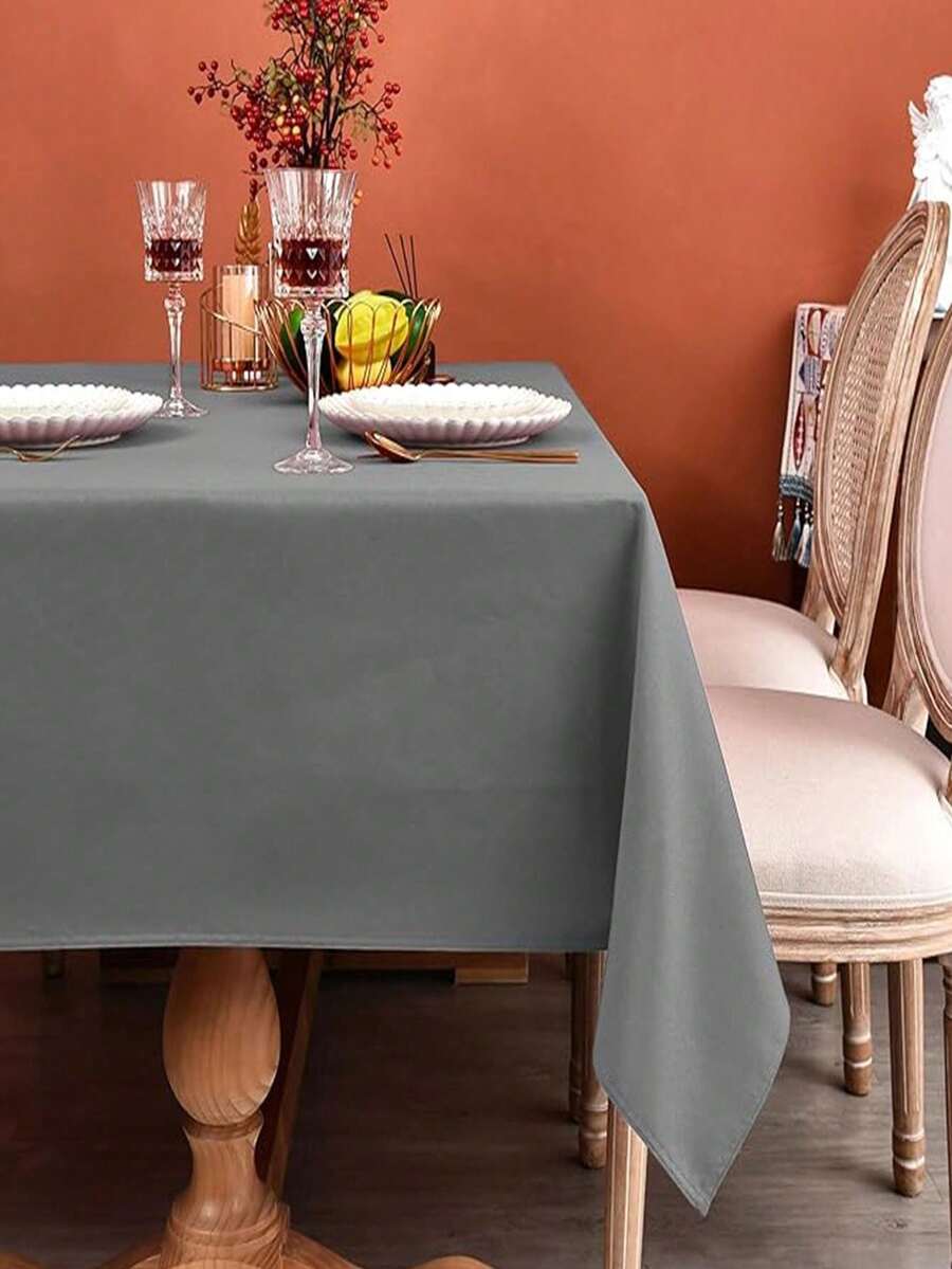 1pc Stain-Resistant Polyester Fiber Washable Tablecloth, Suitable For Wedding, Banquet, Restaurant, Buffet, Birthday Party, Welcome Party, Home Decor - Grey - View 1