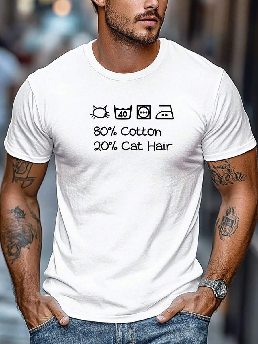 Camiseta de manga corta para hombre con cuello redondo, diseño divertido y estampado casual para el verano - Blanco - Ver 1