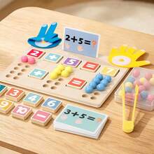 Wooden Multifunctional Math Calculation Board Toy, 2-In-1 Stick Insertion & Bead Clipping Number Counting Teaching Tool, Addition & Subtraction Enlightenment For Kids 3+, Finger Rod & Felt Hand Matching Logic Thinking Training, Hand-Eye Coordination & Fine Motor Skills, With Question Cards, Montessori Early Education Desktop Game, Kindergarten Math Teaching Aid, Gift For Boys & Girls, Formula Decomposition - Multicolor - View 7