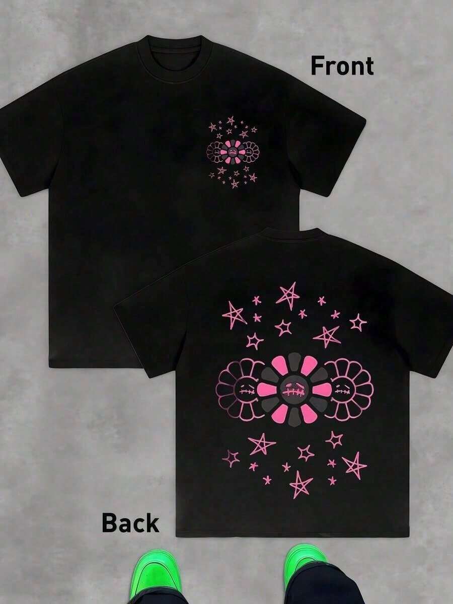 Camiseta Hombre Estampada en Color Negro, Camiseta Casual de Manga Corta con Diseño Impreso, Ropa Diaria Cómoda Transpirable para Uso Cotidiano, Salidas, Ocio y Actividades al Aire Libre - Negro - Ver 1