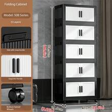 1pc 50cm Wide Folding Storage Cabinet, Large Capacity Multi-Layer Folding Storage Cabinet Set, Stackable Double Door Plastic Storage Cabinet, Multi-Purpose Home Storage Cabinet, Can Store Clothes, Books, Toys, Waterproof And Dustproof, With Wheels, Suitable For Bedroom, Living Room, Study, Bathroom, Home Organization, Christmas Decoration, Kitchen Storage Rack - Black and White - View 13