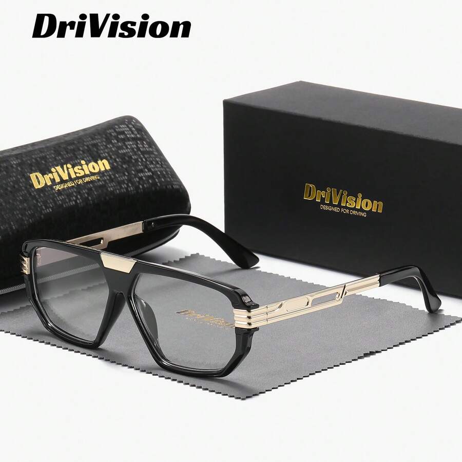 DriVision 1 Pair Unisex Subtle Style Full Frame Plano Glasses Exceptional Quality Geometric Frame Plano Glasses - Multicolor - View 1