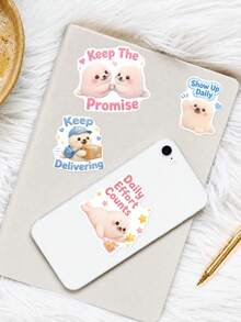 50Pcs Pastel Fluffy Seal Positive Stickers, Calendar, Trophy, Alarm Clock Action Text Decals, Perfect For Planner Layout, Diary Embellishment & Aesthetic Handmade Accessories - Multicolor - View 6